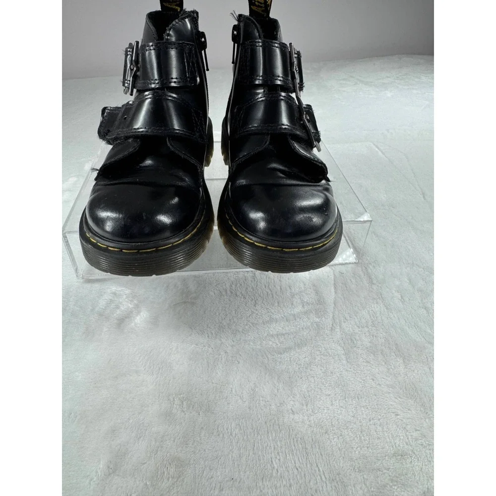 Dr. Martens Devon Bex Star‎ Buckle Ankle Boots Kids 1 Black Leather Side Zipper